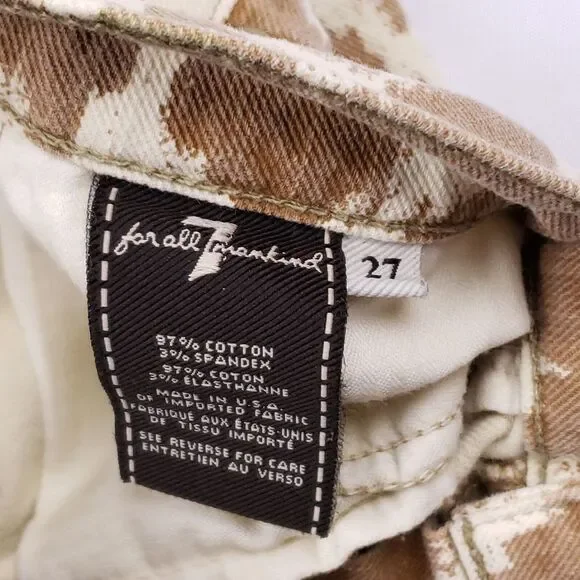 7 For All‎ Mankind Cropped Skinny Jeans Beige White Ikat Print 27 Stretch Denim - Picture 7 of 9